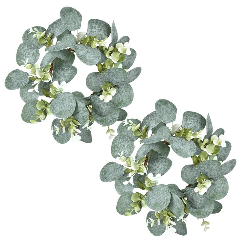 GRBAMBI Artificial Eucalyptus Leaves Wreaths Eucalyptus Leaves Greenery Garland Farmhouse Wreath 9Inch for Kitchen Cabinet Dining Chairs Tabletop Decor 2