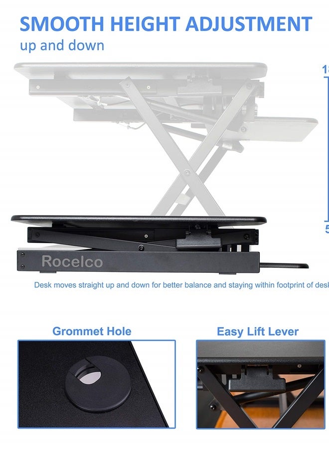 Rocelco 32" Height Adjustable Standing Desk Converter Bundle - Sit Stand Computer Workstation Riser with Anti Fatigue Mat - Dual Monitor Retractable Keyboard Tray Gas Spring - Black (R EADRB-MAFM)  - Image 2