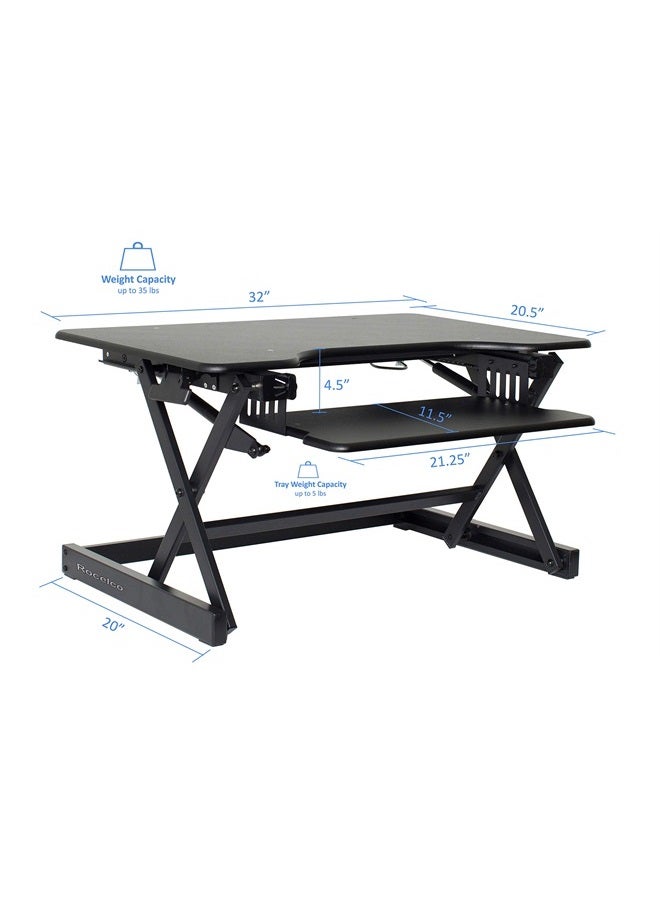 Rocelco 32" Height Adjustable Standing Desk Converter Bundle - Sit Stand Computer Workstation Riser with Anti Fatigue Mat - Dual Monitor Retractable Keyboard Tray Gas Spring - Black (R EADRB-MAFM)  - Image 3