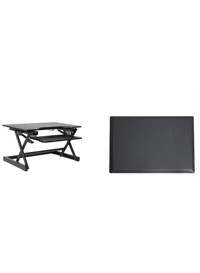 Rocelco 32" Height Adjustable Standing Desk Converter Bundle - Sit Stand Computer Workstation Riser with Anti Fatigue Mat - Dual Monitor Retractable Keyboard Tray Gas Spring - Black (R EADRB-MAFM)  - Image 1
