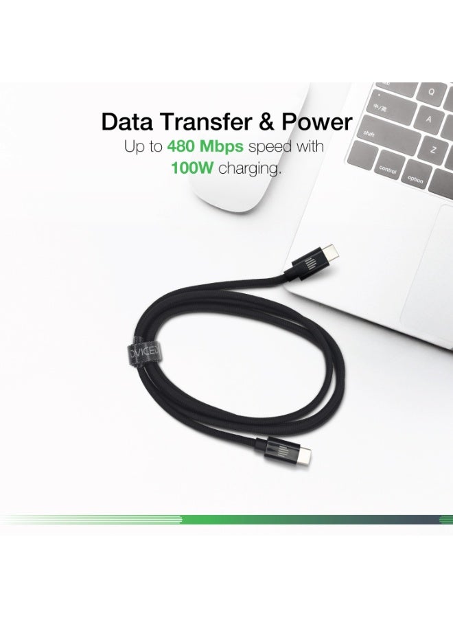DVICED USB-C to USB-C  Charging & Data transfer 1.25m nylon cable  - Black - Image 5