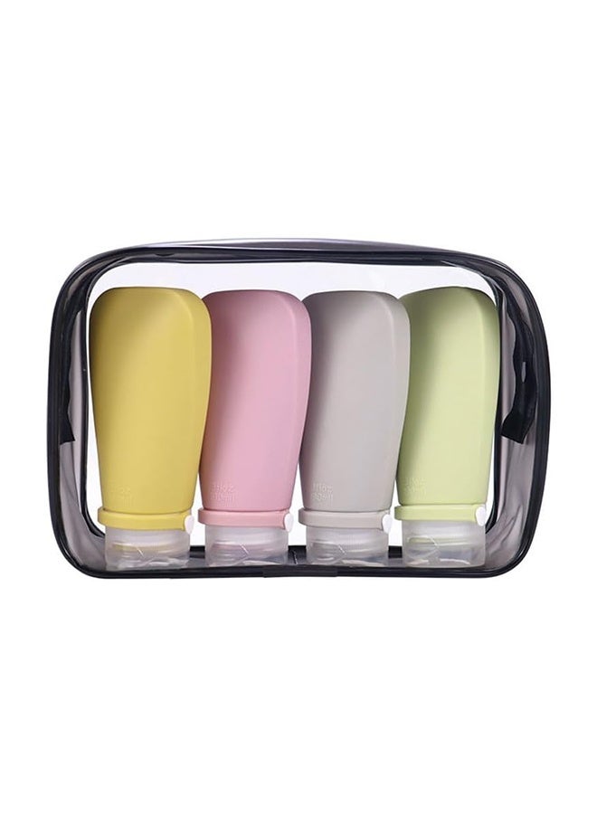 JCB CHIC 4 عبوات سفر محمولة لمستلزمات النظافة الشخصية، عبوات مستلزمات النظافة الشخصية المعتمدة للحمل على متن الطائرة بسعة 90 مل، أنابيب سيليكون قابلة للضغط ومقاومة للتسرب، إكسسوارات سفر قابلة لإعادة التعبئة لشامبو وسائل الاستحمام - Image 1