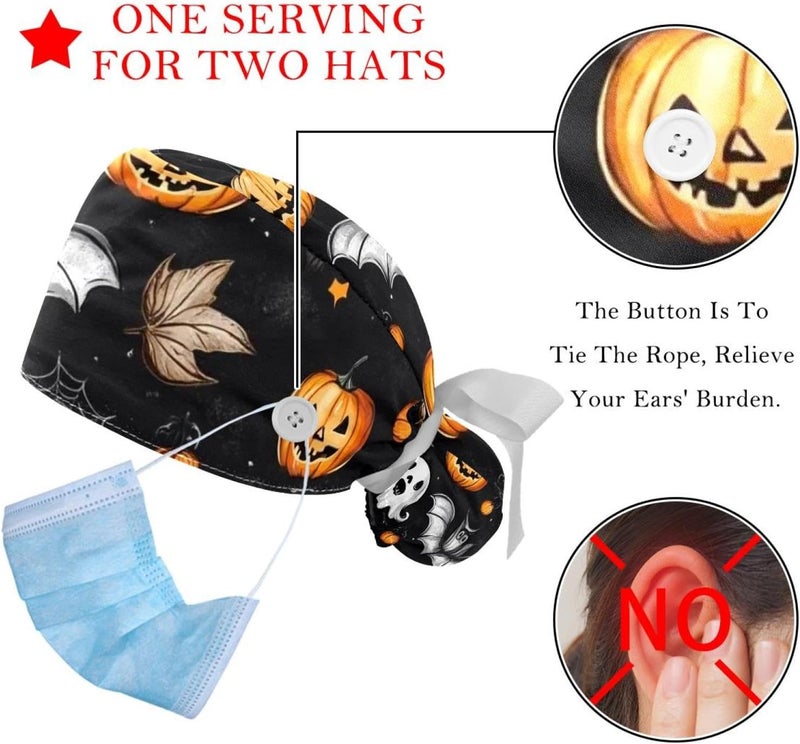 2 Packs Halloween Adjustable Women Men Scrub Cap Sweatband - Image 3