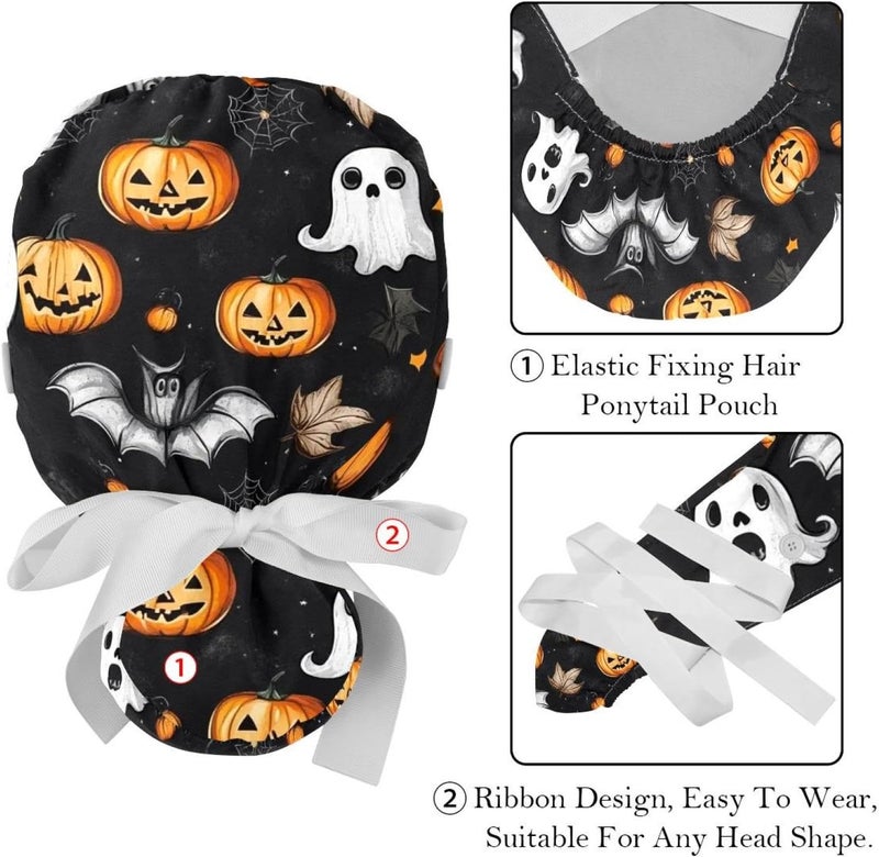 2 Packs Halloween Adjustable Women Men Scrub Cap Sweatband - Image 4