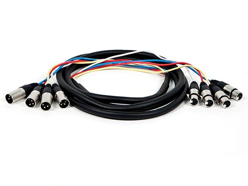 Monoprice XLR Male to XLR Female Snake Cable - 10 Feet- Black/Silver, 4-Channel, Metal Connector Housings Plastic and Rubber Cable Boots - Image 1