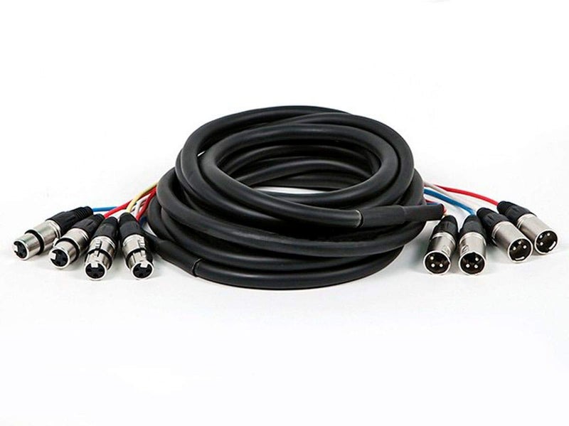 Monoprice XLR Male to XLR Female Snake Cable - 10 Feet- Black/Silver, 4-Channel, Metal Connector Housings Plastic and Rubber Cable Boots - Image 3