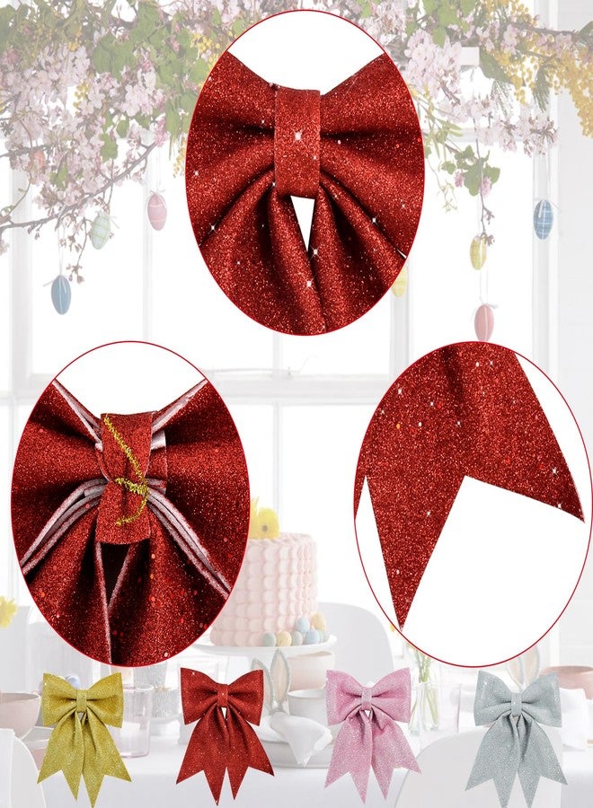 TONIFUL 12x14 Inch Glitter Bow Pink Shiny Christams Bow for Home Party Wedding Indoor Decoration， Gift Wrapping Accessories, Christams Whreath Bow DIY Handcraft Bow - Image 3