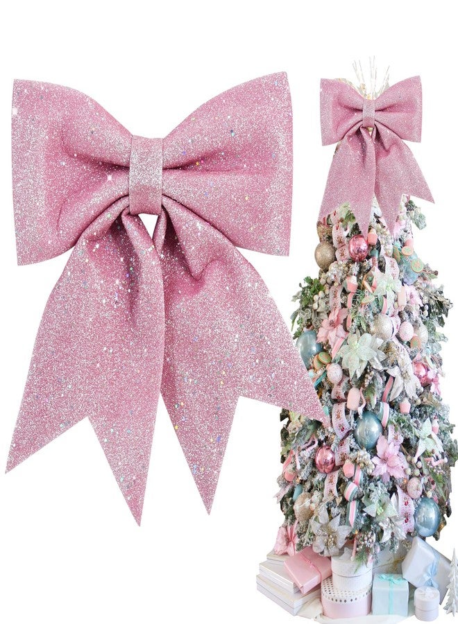 TONIFUL 12x14 Inch Glitter Bow Pink Shiny Christams Bow for Home Party Wedding Indoor Decoration， Gift Wrapping Accessories, Christams Whreath Bow DIY Handcraft Bow - Image 1