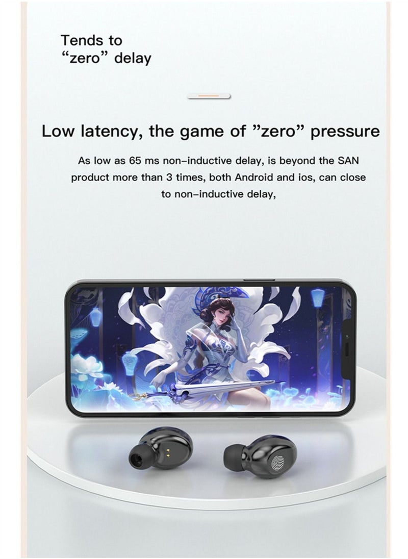 Generic - Classic Nordic style wireless music game Bluetooth headset with power display touch operation TWS Bluetooth 5.2 headset Black wireless earbuds true wireless compatible apple Suitable for Android and o - Image 1