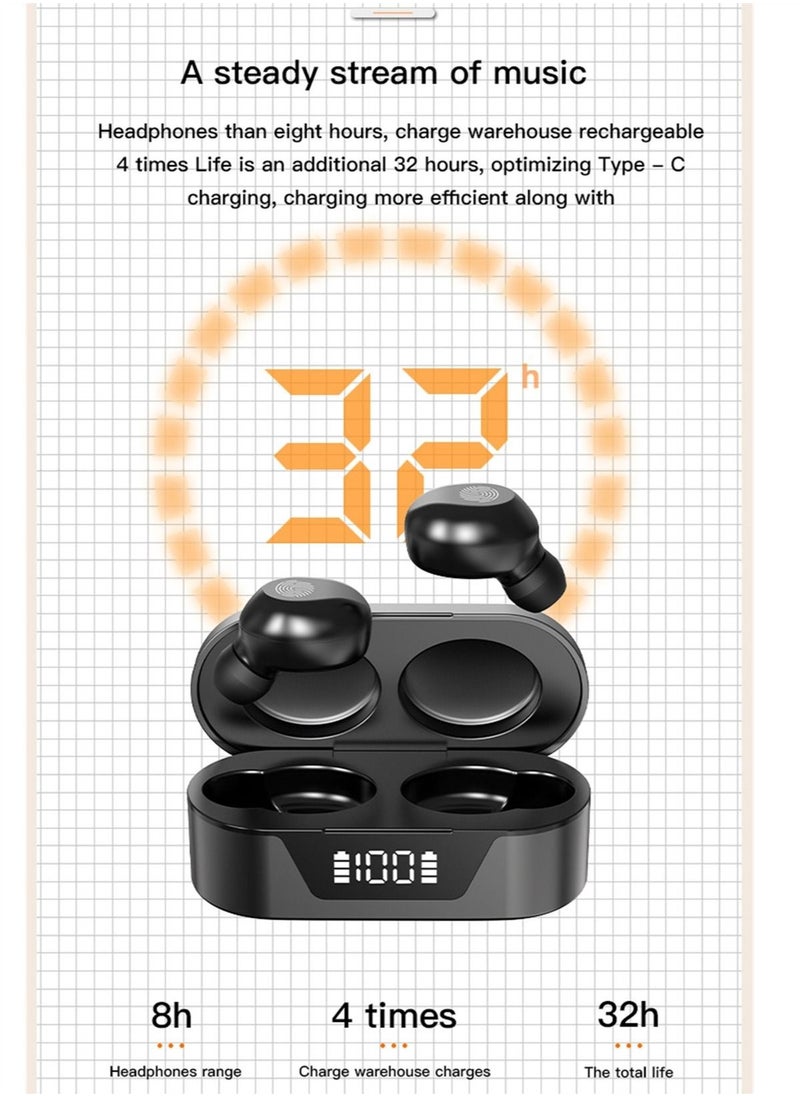 Generic - Classic Nordic style wireless music game Bluetooth headset with power display touch operation TWS Bluetooth 5.2 headset Black wireless earbuds true wireless compatible apple Suitable for Android and o - Image 1