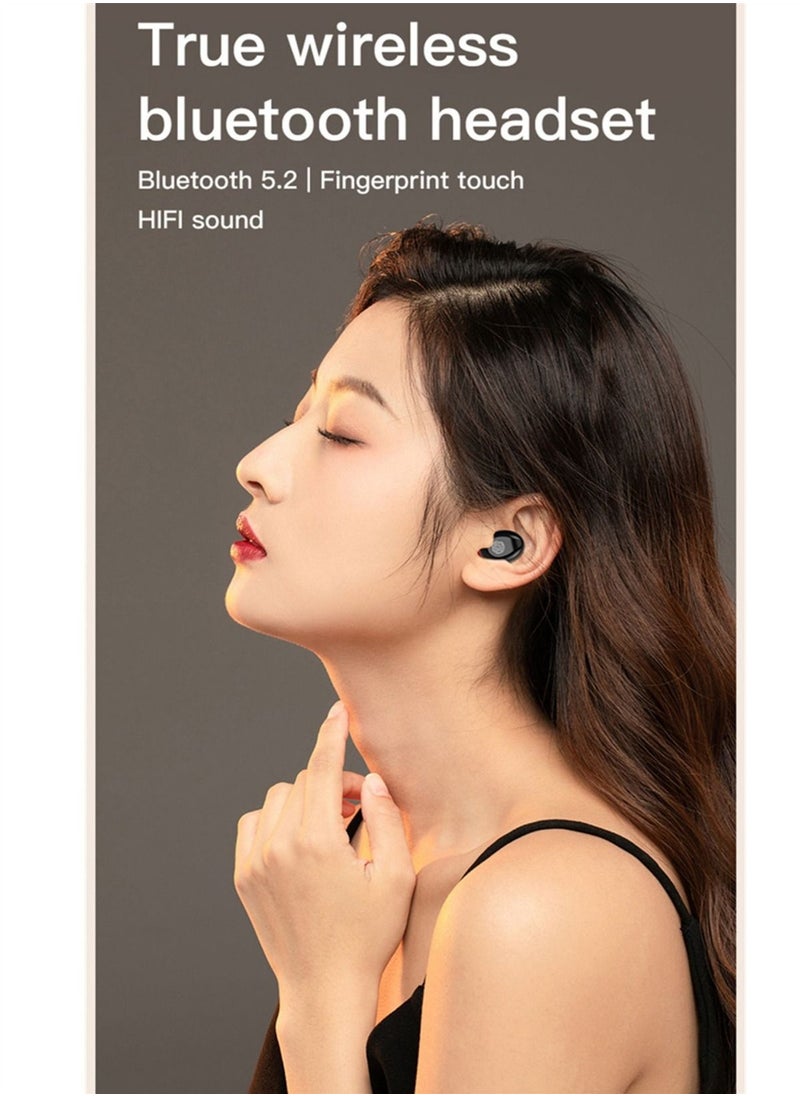 Generic - Classic Nordic style wireless music game Bluetooth headset with power display touch operation TWS Bluetooth 5.2 headset Black wireless earbuds true wireless compatible apple Suitable for Android and o - Image 1