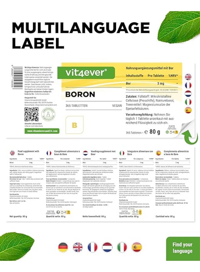 Vit4ever Boron 3 mg Per Tablet, Supports Bone Health and Hormonal Balance, Promotes Mineral Metabolism and Vitality, Highly Dosed, Vegan Formula, No Unwanted Additives, 365 Tablets (1 Year Supply) - Image 3