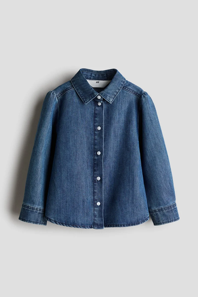اتش اند ام Puff-Sleeved Denim Blouse