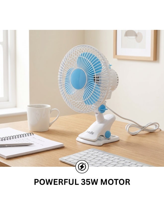  حىجيقس 8" Clip Fan - 35W Oscillating Desk Fan with 2 Speed Settings, 3-Blade Quiet Cooling Fan for Home, Office, Bedroom, Dorm Room - Sturdy Clip-On Electric Fan - Image 3