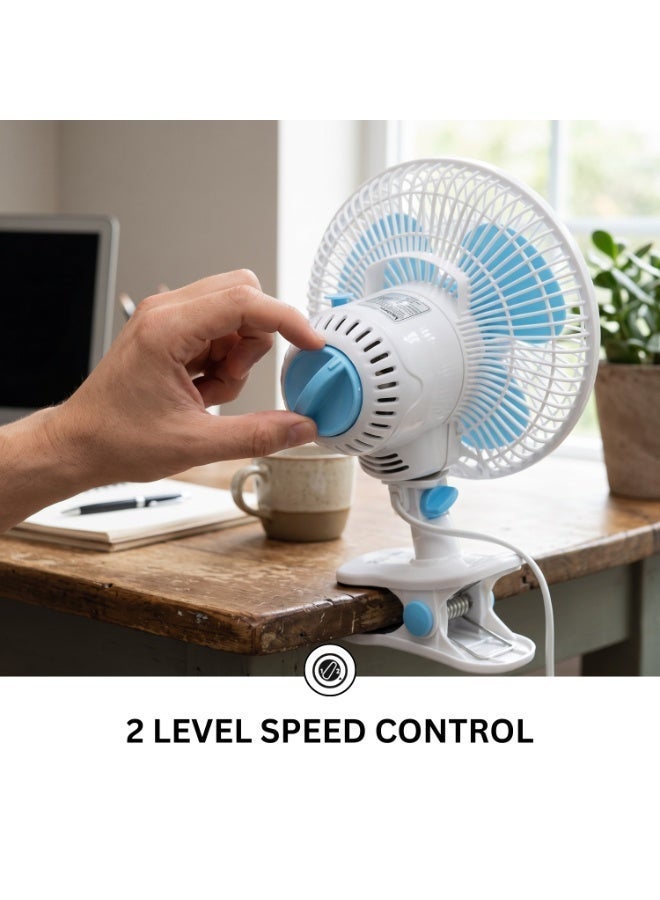  حىجيقس 8" Clip Fan - 35W Oscillating Desk Fan with 2 Speed Settings, 3-Blade Quiet Cooling Fan for Home, Office, Bedroom, Dorm Room - Sturdy Clip-On Electric Fan - Image 2