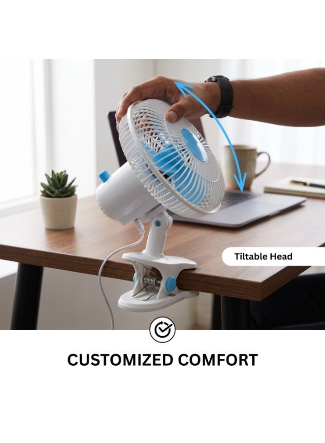  حىجيقس 8" Clip Fan - 35W Oscillating Desk Fan with 2 Speed Settings, 3-Blade Quiet Cooling Fan for Home, Office, Bedroom, Dorm Room - Sturdy Clip-On Electric Fan - Image 4