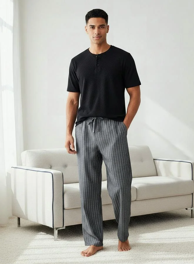سبلاش فيڤ Men Cotton Striped Button Front Nightwear Set