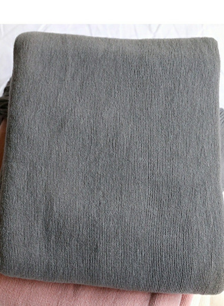 Loquat Solid Color Tassel Design Knitted Soft Throw Blanket Keep Warm Ash Grey  - Image 2