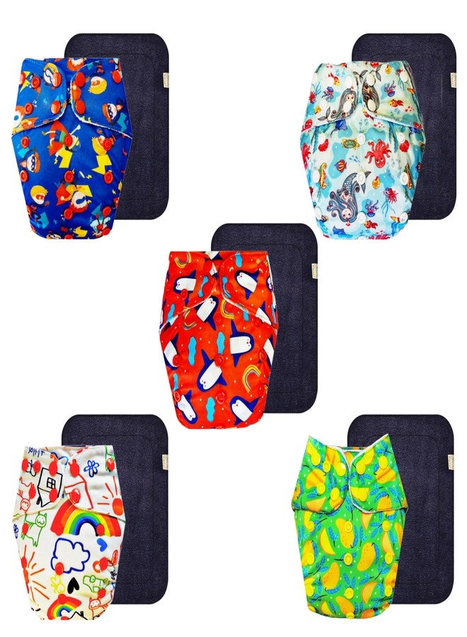 حفاضات قماشية فاخرة من دمبلدو مع حشوة سوداء (عبوة من 5 قطع) | ملائمة تمامًا | تسمح بمرور الهواء | أزرار كبس قابلة للتعديل | مناسبة للارتداء طوال اليوم | من 3 أشهر إلى 3 سنوات | للجنسين - Image 1