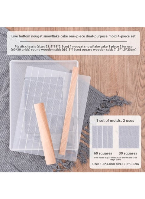 Snowflake Crisp Mold Non-stick Shaping Cooling Tool 112 Grids Active Bottom Bull Pulling Candy 5 Piece Set Handmade Diy Kit-Specifications:4-piece Set Of Live Bottom (plate + Piece + Rolling Pin + Square Wood)
