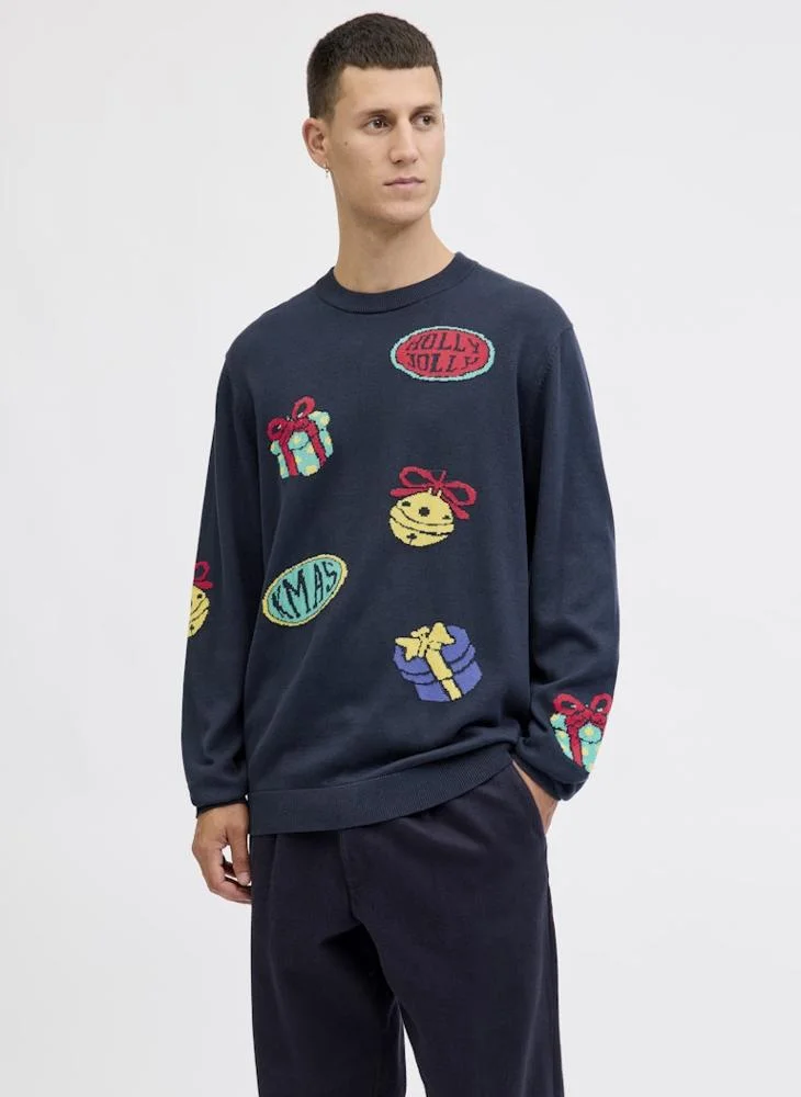 JACK & JONES Christmas Graphic Print Regular Fit Sweatshirt