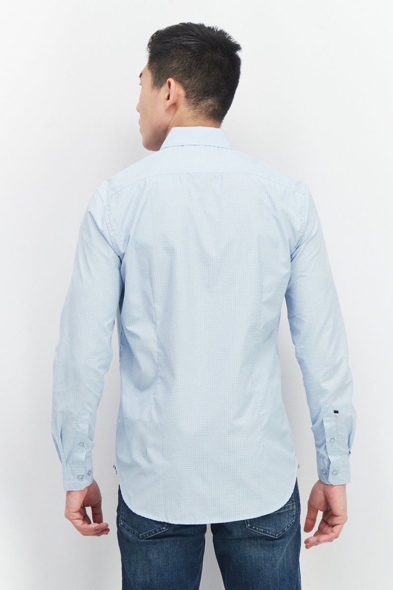 william rast Men Regular Fit  Houndstooth Print Long Sleeves Casual Shirt, Light Blue - Image 4