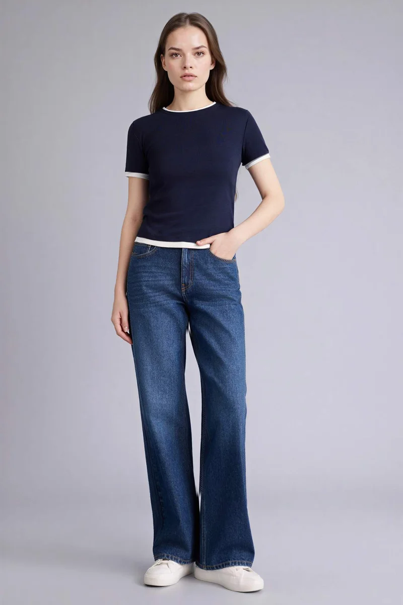 DeFacto 100% Cotton Slim Fit Ribbed T-Shirt