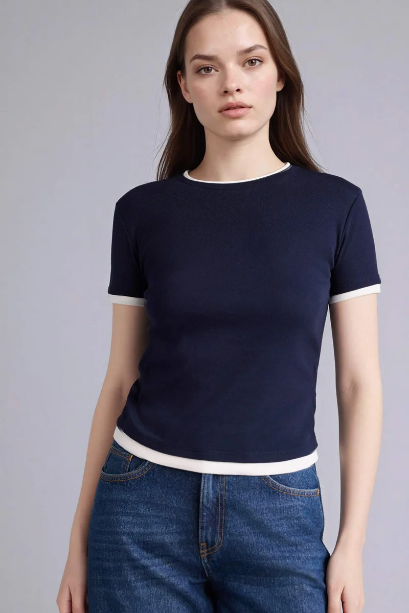 DeFacto 100% Cotton Slim Fit Ribbed T-Shirt