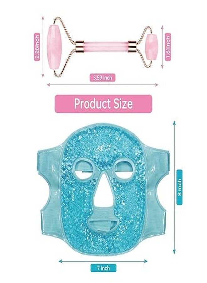 CREWLA Cooling Face Masks For Women Man, Skin Care Hot Cold Therapy Full Face Mask for Migraines, Headache, Stress, Redness, Puffiness,Puffy Eyes, Dark Circles, Soft Fabric Backing, Reusable, (FREE Face Roller) - Image 2