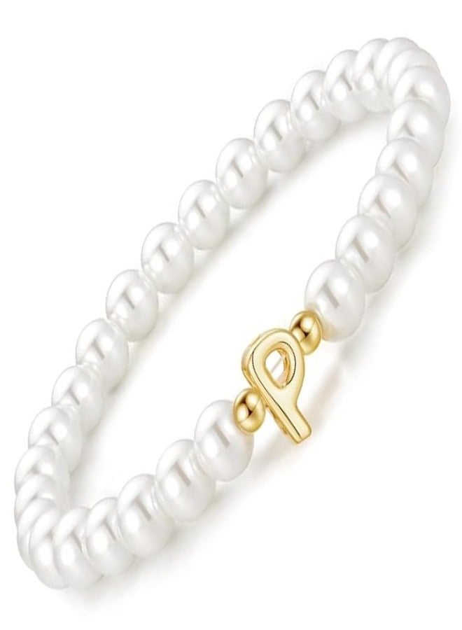 SUPER SOFTENER Latest Stylish Pearl Initial Bracelet for Women & Girls | Gold-Plated A-Z Bubble Letter Charm | Dainty Beaded Design | Personalized Gift for Women And Girl (Pearl Initial Bracelet - P) - Image 1