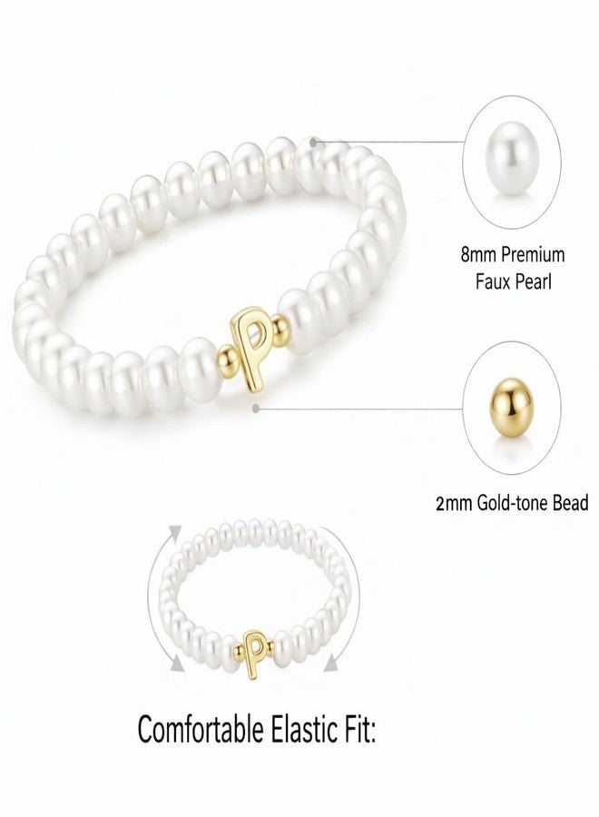 SUPER SOFTENER Latest Stylish Pearl Initial Bracelet for Women & Girls | Gold-Plated A-Z Bubble Letter Charm | Dainty Beaded Design | Personalized Gift for Women And Girl (Pearl Initial Bracelet - P) - Image 4
