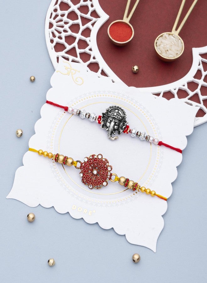 DORE® Rakhi For Brother Set of 2 Lambodar Priya Rakhi Combo - Image 2
