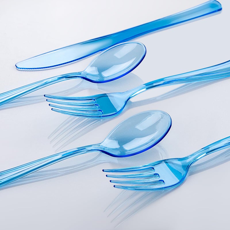 WDF 180 Pieces Blue Plastic Silverware Disposable - Clear Blue Cutlery Sets 60 Forks  60 Knives and 60 Spoons - Heavy Duty Utensils for Party  Wedding  Graduation - Image 4
