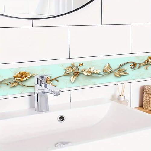 HOMETITUTE Wallpaper Border Peel and Stick Decorative Wall Trim Self Adhesive Floral Vine Accent Strip for Bedroom Living Room Mirror Frame Hallway Study 4x196 Inch Classic Gold Embossed Design - Image 3
