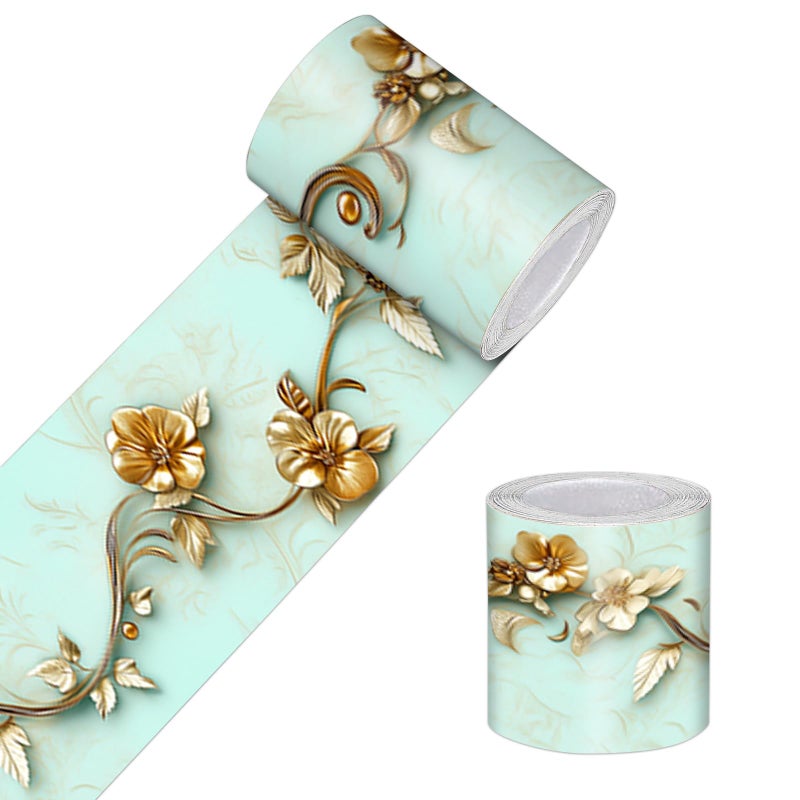 HOMETITUTE Wallpaper Border Peel and Stick Decorative Wall Trim Self Adhesive Floral Vine Accent Strip for Bedroom Living Room Mirror Frame Hallway Study 4x196 Inch Classic Gold Embossed Design - Image 2
