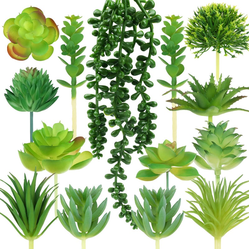 QUOZUO Succulents Plants Artificial, 14pcs Green Succulents Plant, Mini Fake Succulents for DIY Crafting Home Garden Office Party - Image 1