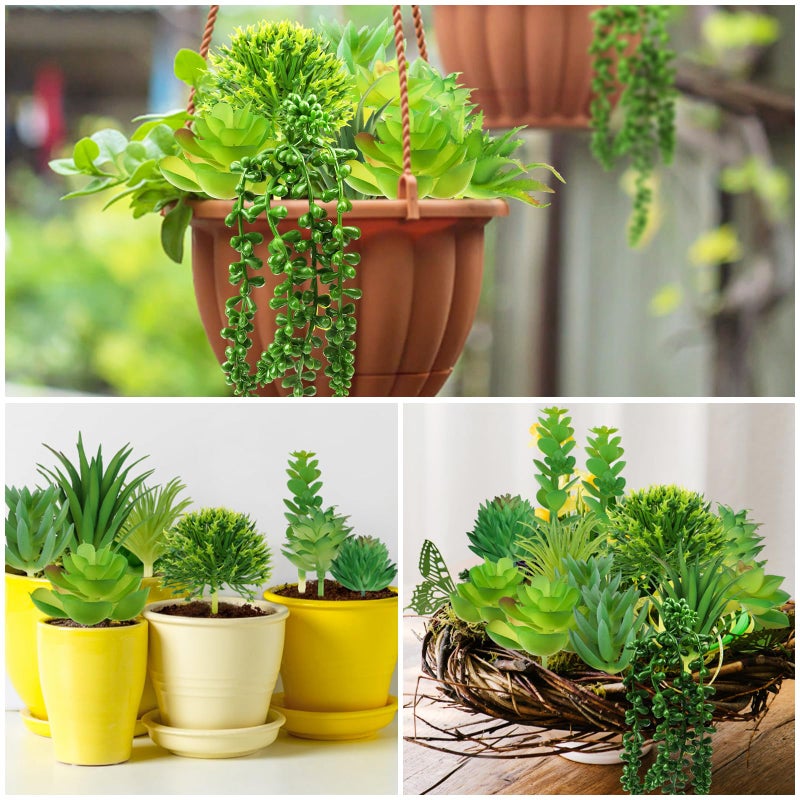 QUOZUO Succulents Plants Artificial, 14pcs Green Succulents Plant, Mini Fake Succulents for DIY Crafting Home Garden Office Party - Image 3