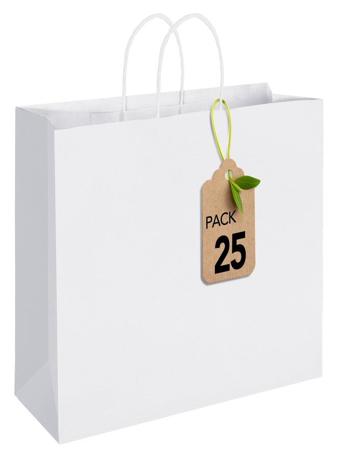 MESHA Gift Paper Bags White X-Large 16x6x12 25 Pack,Kraft Gift Bags with Handles for Shopping Birthday Party Favor Grocery Retail Merchandise Wedding Sacks - Image 1