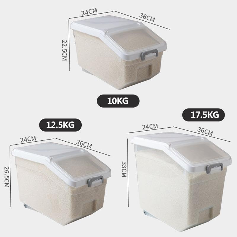 الأم صندوق تخزين أرز HOOJO® سعة 12.5 كجم مع غطاء - حاوية طعام محكمة الإغلاق وخالية من مادة BPA مع كوب قياس - للحبوب والمعكرونة وغيرها (سعة 27.5 رطل)، موزع حبوب لخزانة المطبخ (12.5) - Image 3
