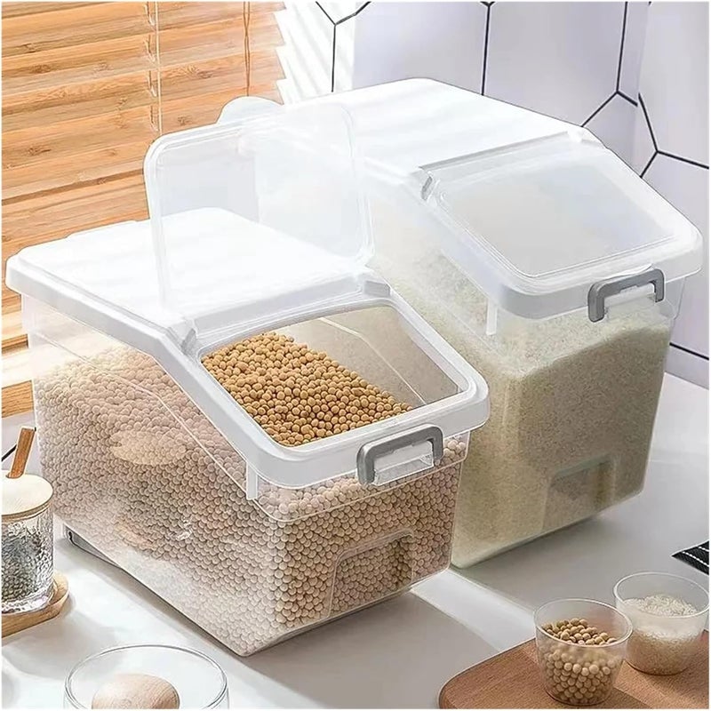 الأم صندوق تخزين أرز HOOJO® سعة 12.5 كجم مع غطاء - حاوية طعام محكمة الإغلاق وخالية من مادة BPA مع كوب قياس - للحبوب والمعكرونة وغيرها (سعة 27.5 رطل)، موزع حبوب لخزانة المطبخ (12.5) - Image 4