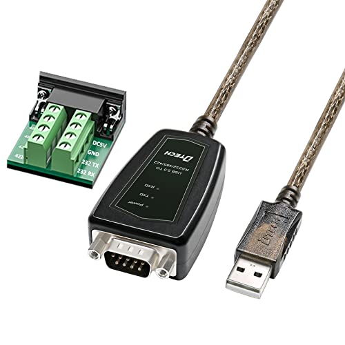DTech USB to Serial Adapter RS422 RS485 R232 to USB Cable (3 in 1 Interface) Supports DC 5V with Breakout Board LED Lights for Multi-Kind Control Devices Windows 11 10 8 7 XP Mac (1.5ft) - Image 1