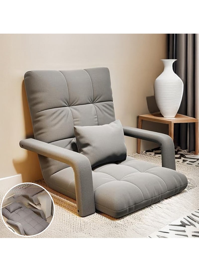 AGD Padded Sofa Chair with Back Support and Armrests, Foldable and Adjustable 5-Level Recline for Reading and Relaxing (Grey) - Image 1