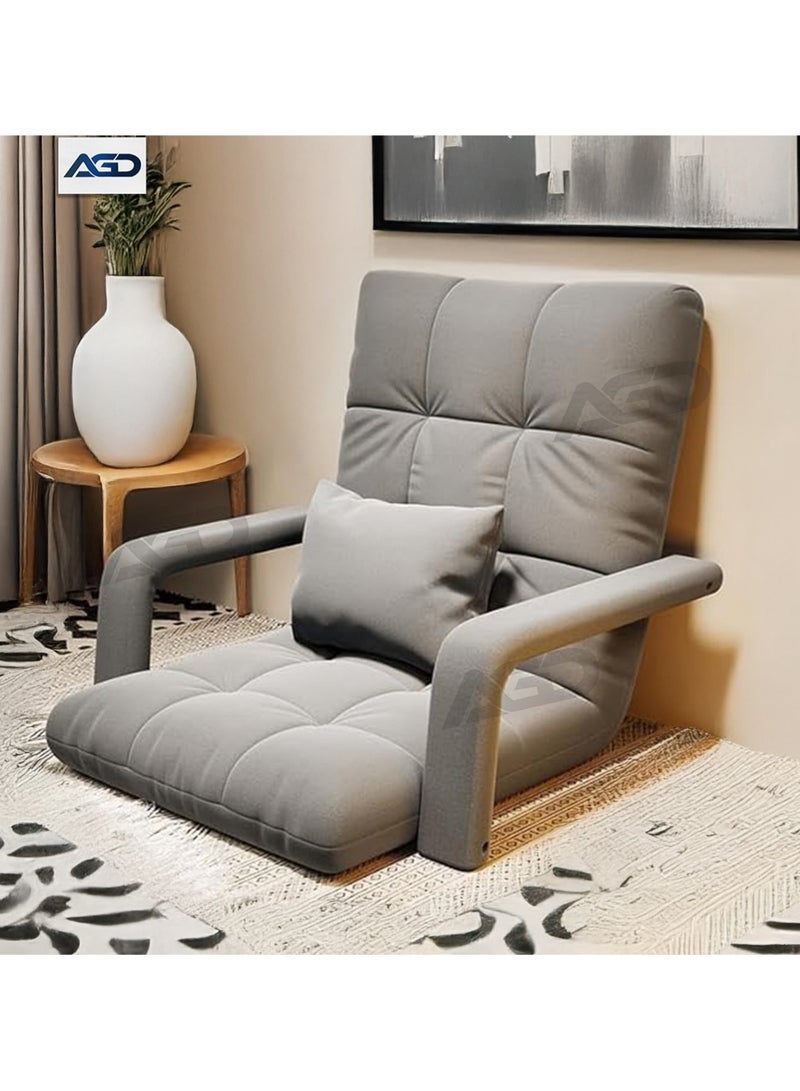 AGD Padded Sofa Chair with Back Support and Armrests, Foldable and Adjustable 5-Level Recline for Reading and Relaxing (Grey) - Image 2