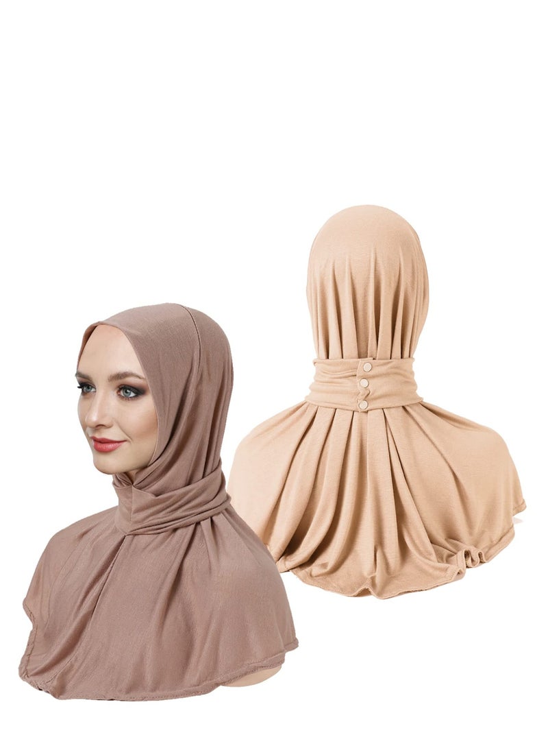 Excefore 2 Pcs Instant Hijab for Women, Women's Ninja Hijab Cap Under Scarf Stretch, for Women Solid Color Modal Islamic Muslim Hijab Undercap - Image 1