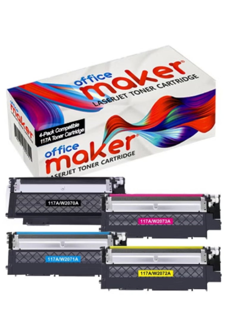 Office Maker 4-Pack Compatible 117A Toner Cartridge Replacement for HP 117A 117 Color Laser MFP 179fwg 178nwg 179fnw 178nw 150a 150nw 179 178 150 W2070A W2071A W2072A W2073A Ink (Black Cyan Yellow Magenta) - Image 1