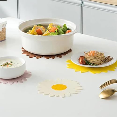 Turbid Silicone Coffee Cup Coasters - Sunflower Design, Heat Resistant Non Slip Mat - Ideal for Dining Table, Hot Pots - Perfect for Kitchen, Office Desk, Drinks & Hot Cups - Set of 4 (White, Medium) - Image 3