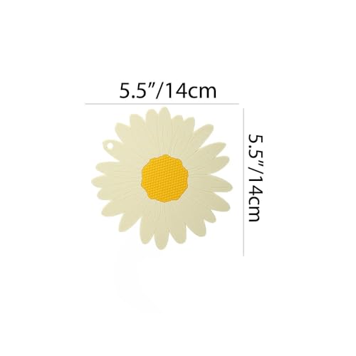 Turbid Silicone Coffee Cup Coasters - Sunflower Design, Heat Resistant Non Slip Mat - Ideal for Dining Table, Hot Pots - Perfect for Kitchen, Office Desk, Drinks & Hot Cups - Set of 4 (White, Medium) - Image 2