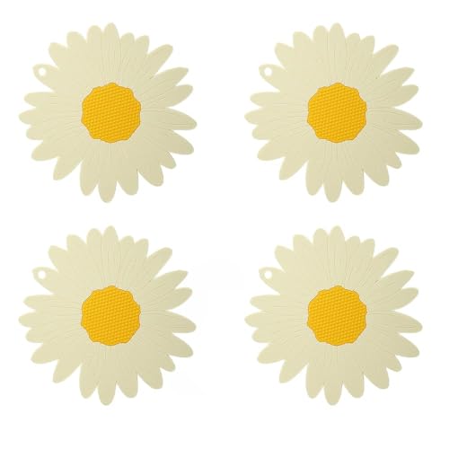 Turbid Silicone Coffee Cup Coasters - Sunflower Design, Heat Resistant Non Slip Mat - Ideal for Dining Table, Hot Pots - Perfect for Kitchen, Office Desk, Drinks & Hot Cups - Set of 4 (White, Medium) - Image 1