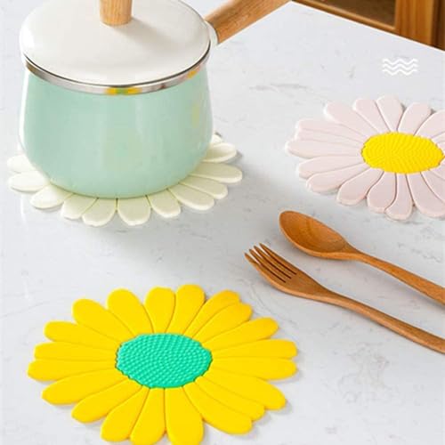 Turbid Silicone Coffee Cup Coasters - Sunflower Design, Heat Resistant Non Slip Mat - Ideal for Dining Table, Hot Pots - Perfect for Kitchen, Office Desk, Drinks & Hot Cups - Set of 4 (White, Medium) - Image 4