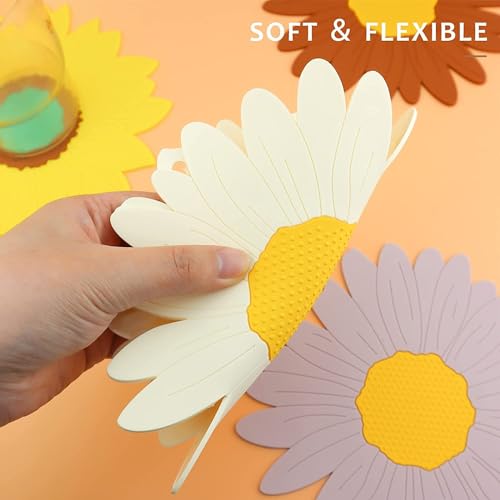 Turbid Silicone Coffee Cup Coasters - Sunflower Design, Heat Resistant Non Slip Mat - Ideal for Dining Table, Hot Pots - Perfect for Kitchen, Office Desk, Drinks & Hot Cups - Set of 4 (White, Medium) - Image 5